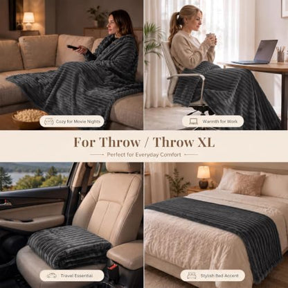 HIMEET Charcoal Grey Throw XL Blanket, 300GSM Ribbed Fleece, 50 x 70 Inches - color: Charcoal Grey, size: Throw XL (50" x 70")