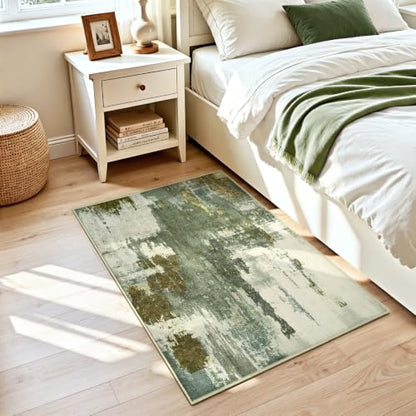 Kelarea Washable Entryway Rug 2x3, Non-Slip Low Pile Abstract Green - color: Green, size: 2' x 3' (Rectangular)