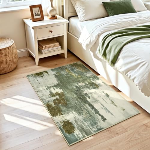 Kelarea Washable Entryway Rug 2x3, Non-Slip Low Pile Abstract Green - color: Green, size: 2' x 3' (Rectangular)