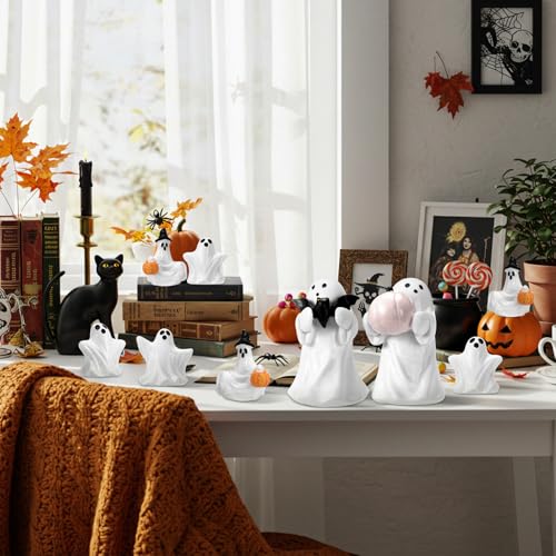 Threehoney 8 Pcs Halloween Ghost Figurine Small Resin Scary Ghost Decor