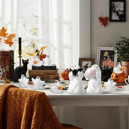 Threehoney 8 Pcs Halloween Ghost Figurine Small Resin Scary Ghost Decor