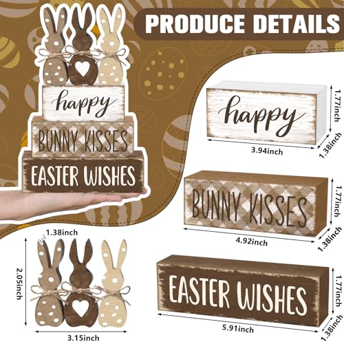 Yousoontic 4 Pcs Rustic Easter Bunny Wooden Table Decorations, Spring Farmhouse Rabbit Tiered Tray Sign Country Table Top Centerpiece Decorative for Home Entryway Office Desk Mantel Room Decor, Gift - style: Easter Bunny