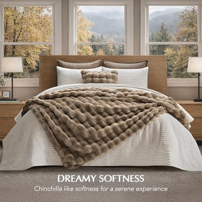 EverGrace Faux Rabbit Fur Bubble Throw Blanket, 60"x80", Greige - color: Greige, size: 60"x80"