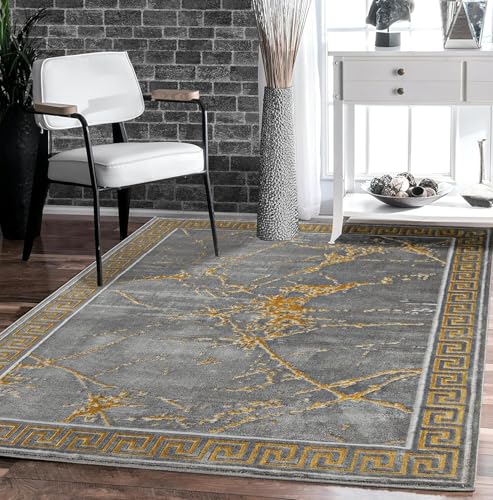 GLORY RUGS Area Rugs Marble 5X7 Grey Gold Carpet Modern Abstract Rug Living Room Dining Bedroom Rug - color: Grey, size: 5' x 7' (Rectangular)