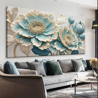 QSQ Large Blue White Flowers Wall Art For Living Room Picture 29" X 58" - color: KA7H, size: 58"L x 29"W