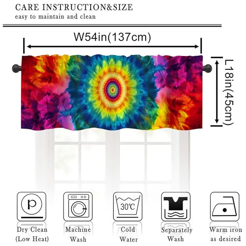 Tie Dye Valance Curtains,Rod Pocket Valances for Windows,Small Window Treatment Valances for Kitchen,Living Room,Bedroom,Bathroom,Home Decor,18x54 Inch,1 Panel - color: Tie Dye01, size: 54"W x 18"L (Pack of 1)