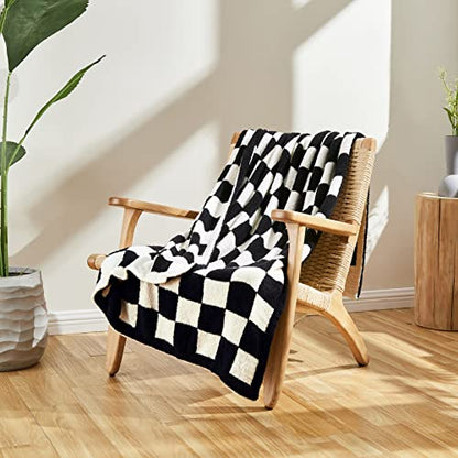 CozeCube Black White Reversible Checkered Knit Throw Blanket 50"x60" - color: Jet Black and White, size: 50"x60"