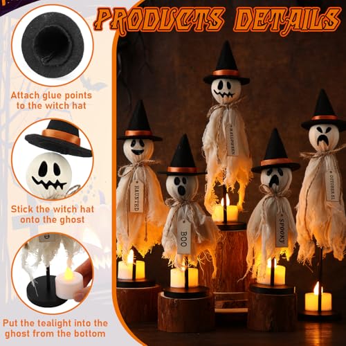 VioraWhite Set of 5 Halloween Primitive Ghost Indoor Decorations with Hat