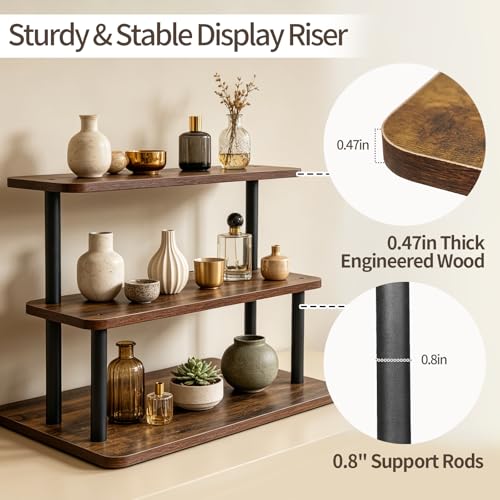 Retail Display Risers, 3 Tier Wooden Cupcake Stand Rustic Tiered Tray Stand