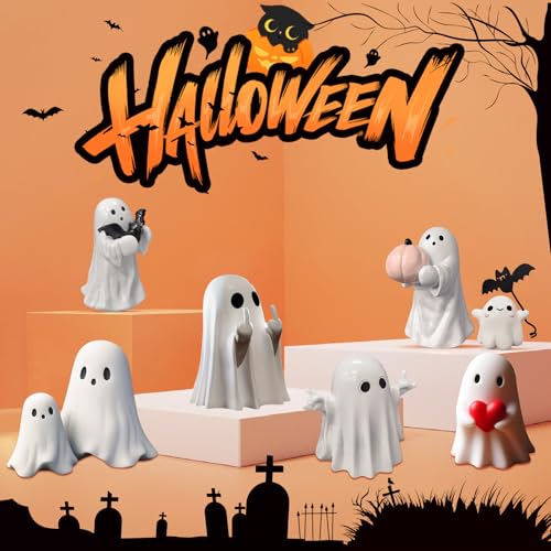 Red Heart Ghost Figurine,Halloween Cute Ghost Statue for Shelf Mantel, - color: Red Heart Ghost