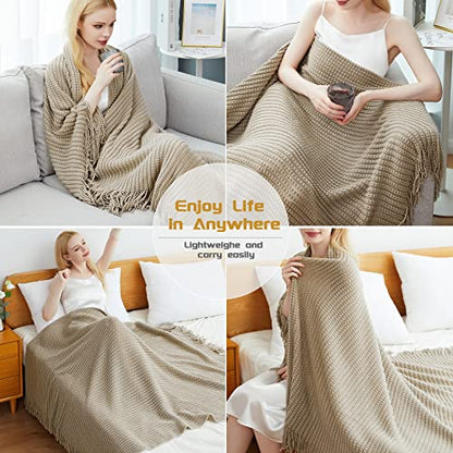 Blagic Knit Throw Blanket for Couch and Bed with Tassels,Camel, 50"x60" - color: I-camel, size: 50 × 60 in