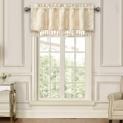 Loom and Mill Elegant Damask Valances for Windows, Champagne Gold, 54"x18" - color: Champagne Gold
