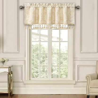 Loom and Mill Elegant Damask Valances for Windows, Champagne Gold, 54"x18" - color: Champagne Gold