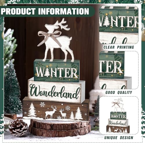 Yousoontic 4 Pcs Winter Woodland Reindeer Figurine, Rustic Farmhouse Decor - style: Wonderland