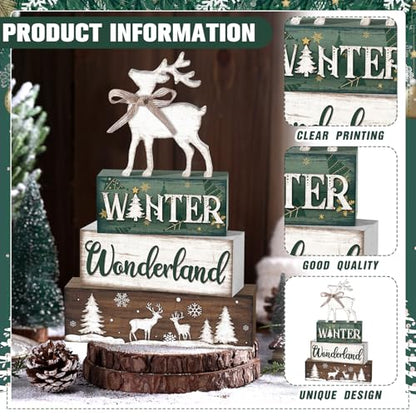 Yousoontic 4 Pcs Winter Woodland Reindeer Figurine, Rustic Farmhouse Decor - style: Wonderland