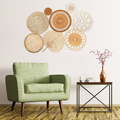 Tatuo 8 Set Boho Wall Basket Decor Woven Rattan Flat Baskets