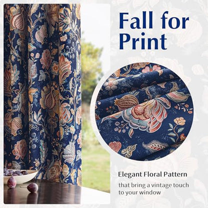 FMFUNCTEX Blue Boho Blackout Floral Curtains, 52X108 Inches, 2 Panels - color: Blue, size: 52"W x 108"L (Pack of 2)
