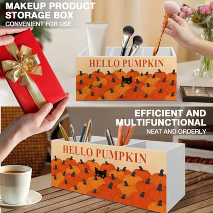 Fall Pumpkin Black Cat Pen Pencil Holder Organizer for Desk - color: Fall cat