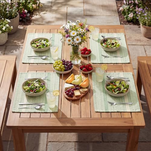 Artoid Mode Sage Green Woven Braided Stripe Placemats Set of 4-12x18 Inch - color: Sage Green, size: 12" x 18", 4 Pcs