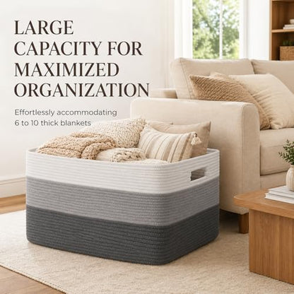 OIAHOMY Blanket Basket Laundry Basket Dog Toy Basket 75L Dark Grey - color: Gradient Dark Grey, size: 22”x17”x12”