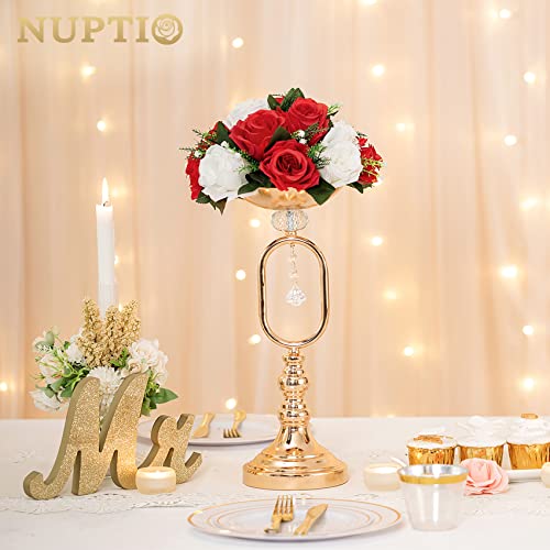 NUPTIO Flower Balls Centerpieces for Wedding Tables, Red & White Roses - color: Red & White, size: 2 Pcs