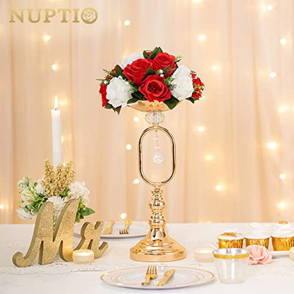 NUPTIO Flower Balls Centerpieces for Wedding Tables, Red & White Roses - color: Red & White, size: 2 Pcs
