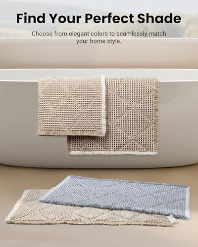 Furicher Waffle Bath Mat Set, Non Slip Bathroom Rugs 2 Piece, Gray & White - color: Gray & White