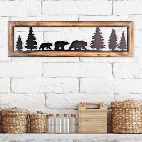 BestGiftEver Rustic Wood Frame Bear Wall Art, 34" Long