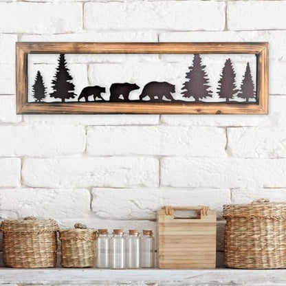 BestGiftEver Rustic Wood Frame Bear Wall Art, 34" Long
