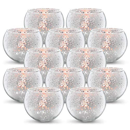Volens Round Silver Votive Candle Holders, Mercury Glass Votives Set of 12 - color: Silver, size: 12 PACK