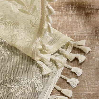 Kotile Natural Beige Sheer Curtains 63 Inch Length, Boho Floral Lace Panels - color: Beige, size: 52"W x 63"L (Pack of 2)