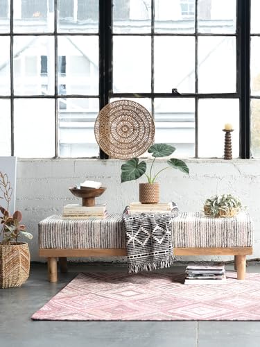 Bloomingville Soft Reclaimed Cotton Blend Throw with Diamond Pattern and Fringe, Black and Beige - color: Black and Beige