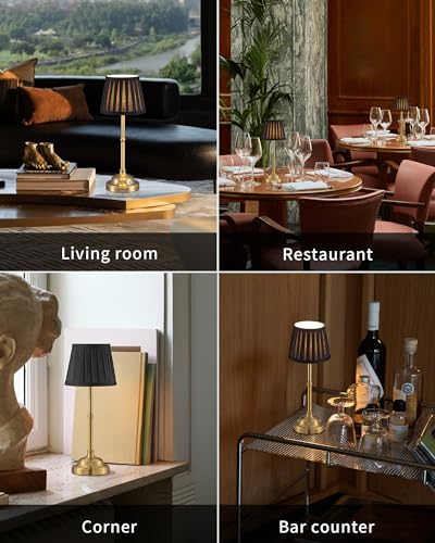 KDG Gold Cordless LED Table Lamps Set of 2, Black Fabric Shade Desk Lamps - color: Gold + Black Lampshade (2 Pack)