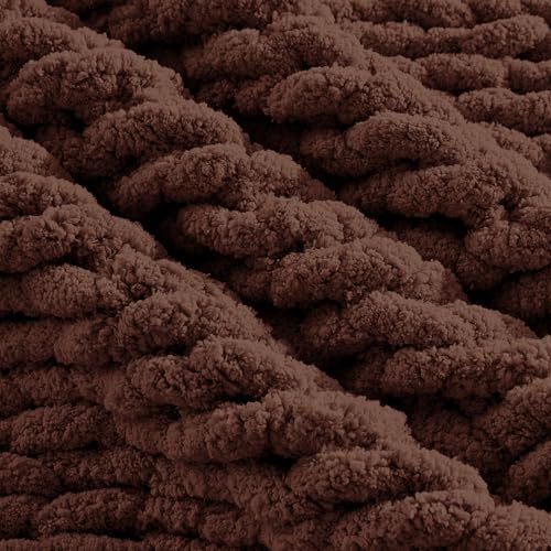 Carriediosa Chunky Knit Throw Blanket 60 x 80, 100% Hand Made, Cocoa Brown - color: Cocoa Brown, size: 60" X 80"