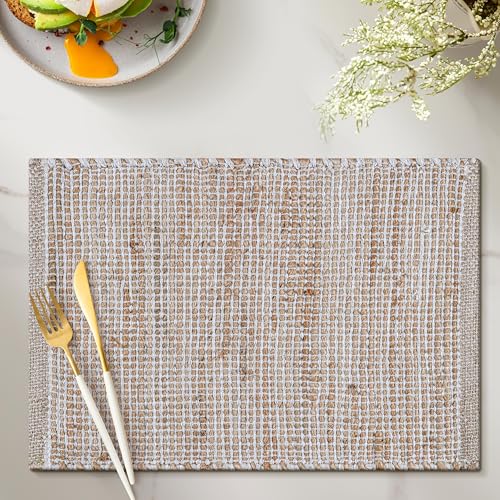 Cotton/Jute Placemats Set of 4-13x19 Inch - Natural-Ivory - color: Natural - Ivory