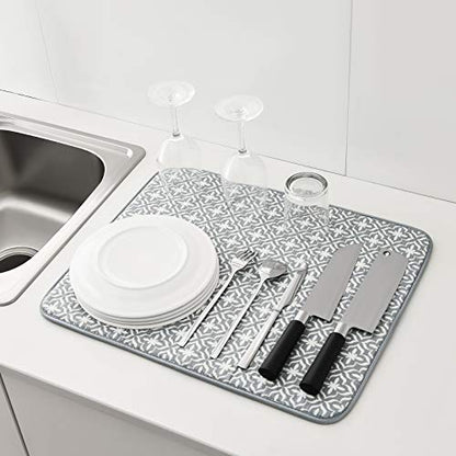 Dish Drying Mat for Kitchen Counter,Machine Washable Matt(Leaf) - color: Leaf Gray 2P 19.5*15.8
