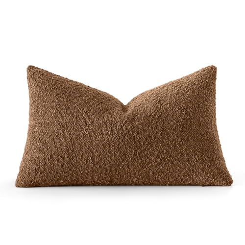 MIULEE Textured Boucle Lumbar Pillow Cover for Bed 12x20 Sudan Brown - color: Sudan Brown, size: 20" x 12" (Pack of 1)