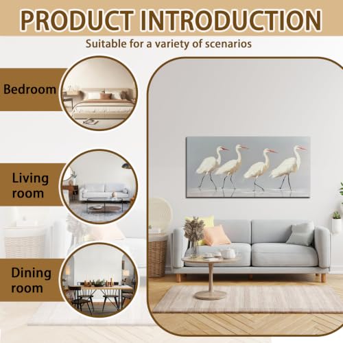 SSNEEKNDG White Heron Wall Art Bird Painting Animal Texture Artwork 29"x58" - size: 29"L x 58"W