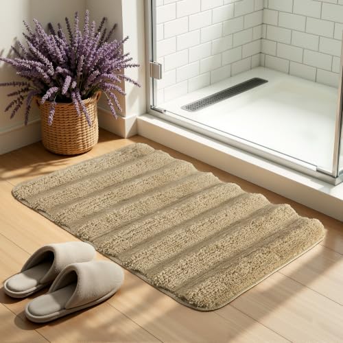 Beige Bathroom Rugs 24x43,Washable Non-Slip Absorbent Bath Mat - color: Dark Beige, size: 2' x 3'7" (Rectangular)