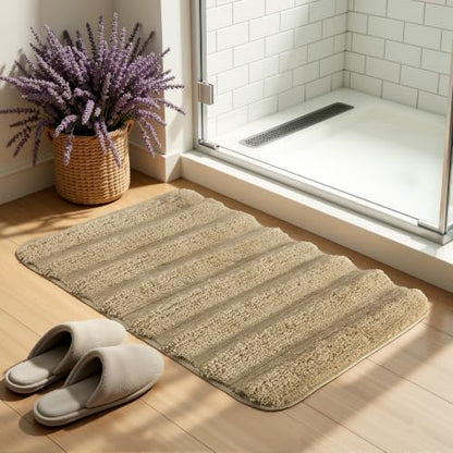 Beige Bathroom Rugs 24x43,Washable Non-Slip Absorbent Bath Mat - color: Dark Beige, size: 2' x 3'7" (Rectangular)