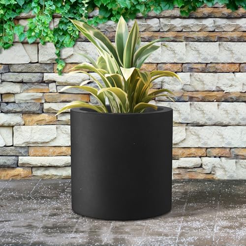 Kante Black Concrete Planter 15.8" Tall All-Weather Round Large Pot - color: Black, size: 15.7" Dia