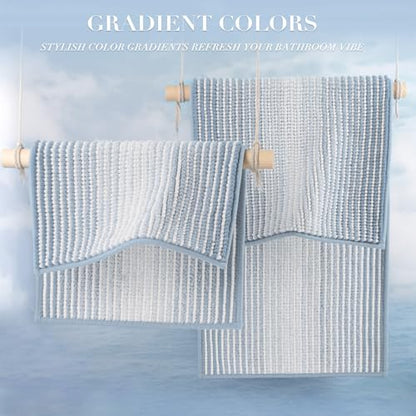 BSICPRO Bathroom Rugs Sets 2 Piece, Non Slip Striped Bath Mats, Ice Blue - color: Ice Blue, size: 20" x 32" Plus 16" x 24"