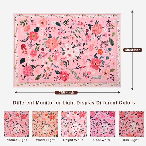Terrug Floral Large Area Rug for Living Room, 5x7 Pink Washable Rug Boho Ultra-Thin Carpet, Soft Non Slip Stain Resistant Vintage Rug for Living Room, Bedroom, Dorm, Dining Room, Office - color: Pink, size: 5' x 7' (Rectangular)