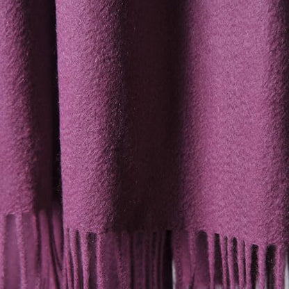 CUDDLE DREAMS Premium Cashmere Throw Blanket with Fringe (Plum) - color: Plum