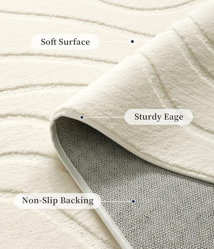 YIHOUSE 6x9 Abstract Wave Striped Area Rug, Modern Washable High-Low Pile Rug, Soft Textured Carpet for Living Room, Bedroom,Dining Room, Beige Ivory White - size: 6' x 9'