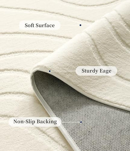 YIHOUSE 6x9 Abstract Wave Striped Area Rug, Modern Washable High-Low Pile Rug, Soft Textured Carpet for Living Room, Bedroom,Dining Room, Beige Ivory White - size: 6' x 9'