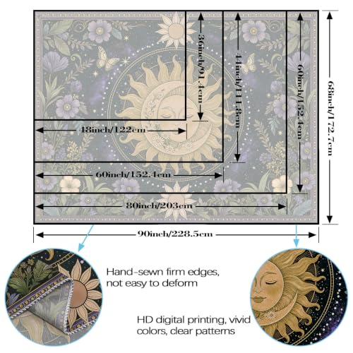 Aipon Boho Vintage Sun and Moon Hippie Purple Floral Tapestry 48 x 36 Inch - color: Dark Green Sun, size: 48"L x 36"W