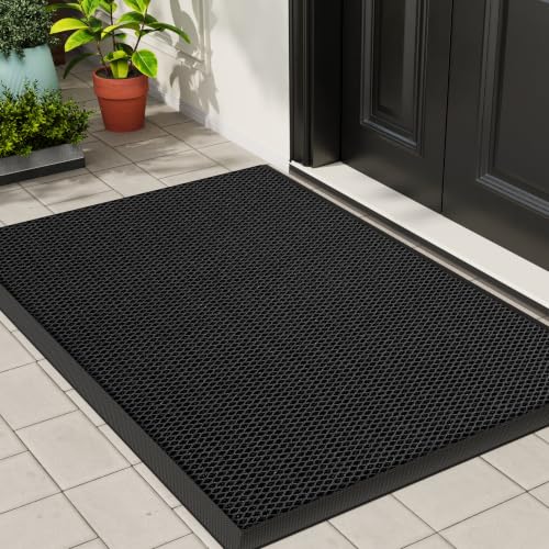 Front Door Mat Outside Entrance Welcome Mat 24"x36" Black 2x3 ft - color: Black, size: 24"x36"