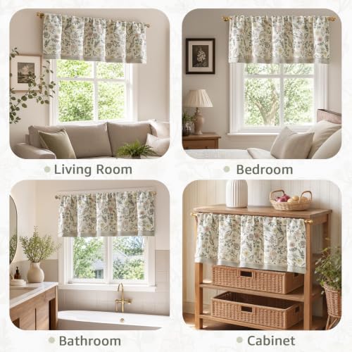 jinchan Maia Floral Linen Double Layer Valance 16 Inch 1 Panel White - color: Maia White on Linen, size: 50"W x 16"L (Pack of 1)