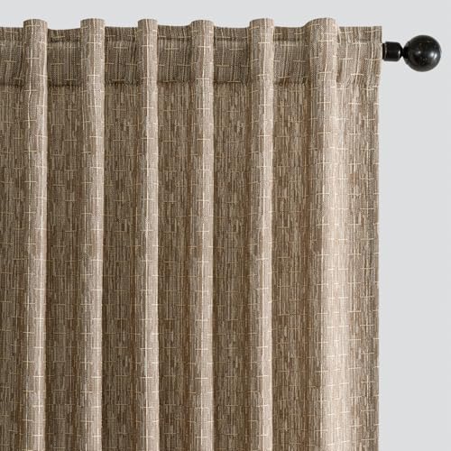 MIULEE Patterned Farmhouse Linen Curtains, Back Tab, 52Wx63L, Brown - color: Brown, size: 52"W x 63"L (Pack of 2)